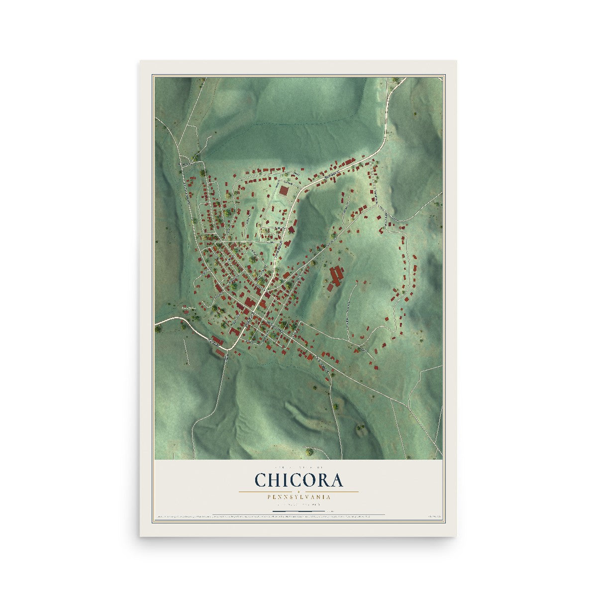 Map of Chicora, Pennsylvania, 12 x 18 inch unframed archival matte print