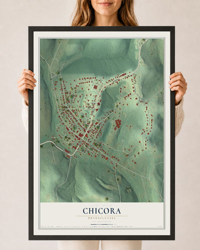 Map of Chicora, Pennsylvania, 24 x 36 inch print in a black wood frame