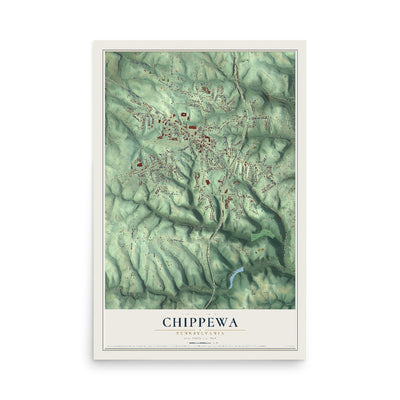 Map of Chippewa, Pennsylvania, 12 x 18 inch unframed archival matte print