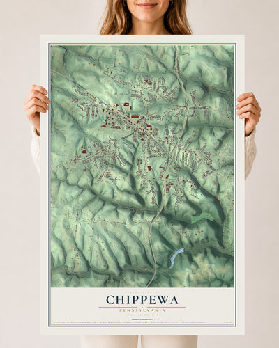 Map of Chippewa, Pennsylvania, 24 x 36 inch unframed archival matte print