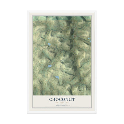 Map of Choconut, Pennsylvania, 12 x 18 inch print in a white wood frame