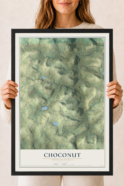 Map of Choconut, Pennsylvania, 18 x 24 inch print in a black wood frame