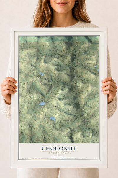 Map of Choconut, Pennsylvania, 18 x 24 inch print in a white wood frame