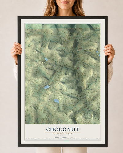 Map of Choconut, Pennsylvania, 24 x 36 inch print in a black wood frame
