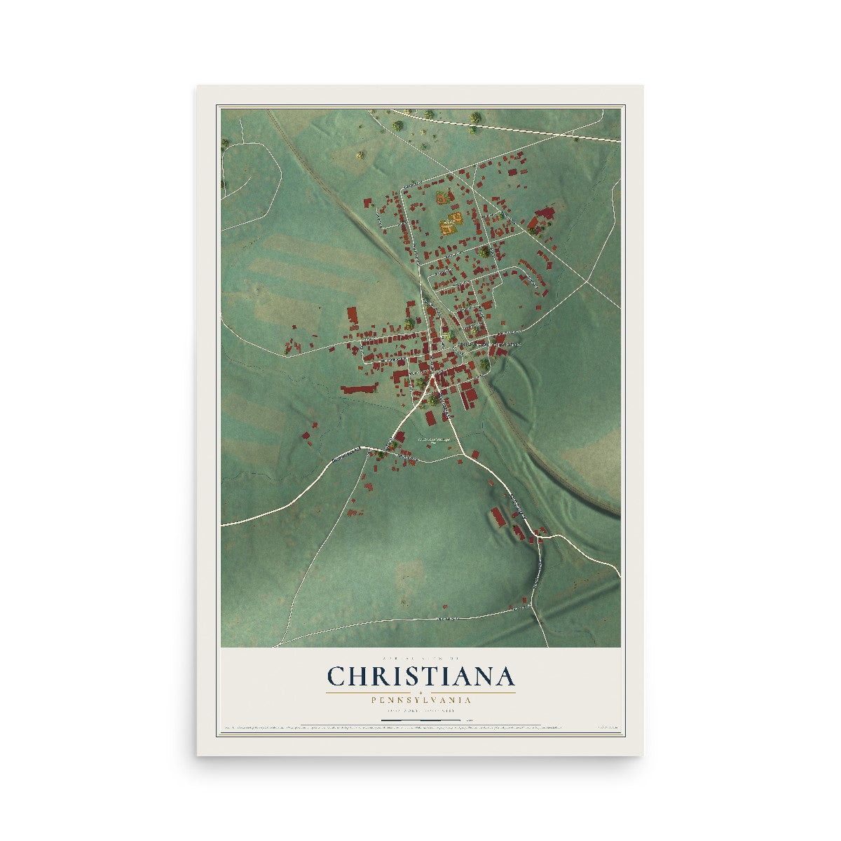 Map of Christiana, Pennsylvania, 12 x 18 inch unframed archival matte print