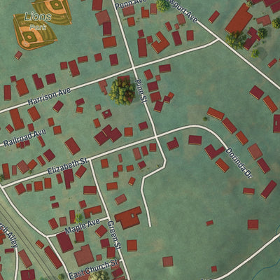 Second close-up of the map of Christiana, Pennsylvania print showing more streets and buildings