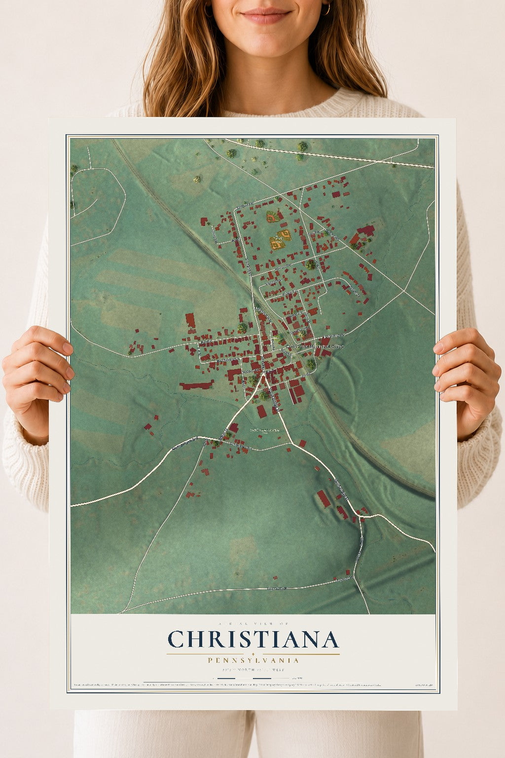 Map of Christiana, Pennsylvania, 18 x 24 inch unframed archival matte print