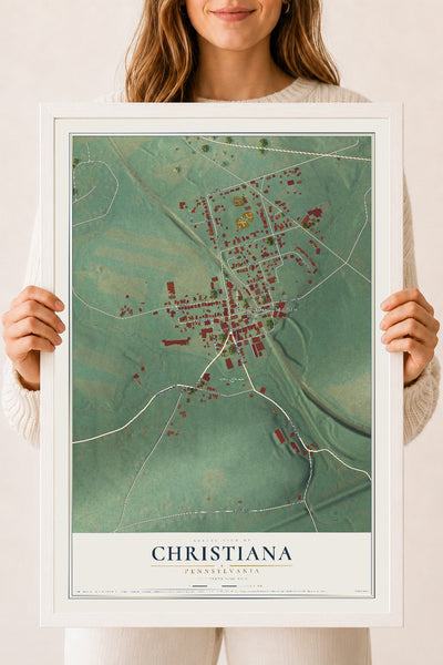 Map of Christiana, Pennsylvania, 18 x 24 inch print in a white wood frame
