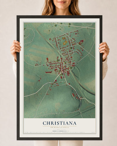 Map of Christiana, Pennsylvania, 24 x 36 inch print in a black wood frame