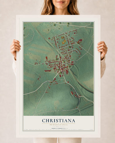 Map of Christiana, Pennsylvania, 24 x 36 inch print in a white wood frame
