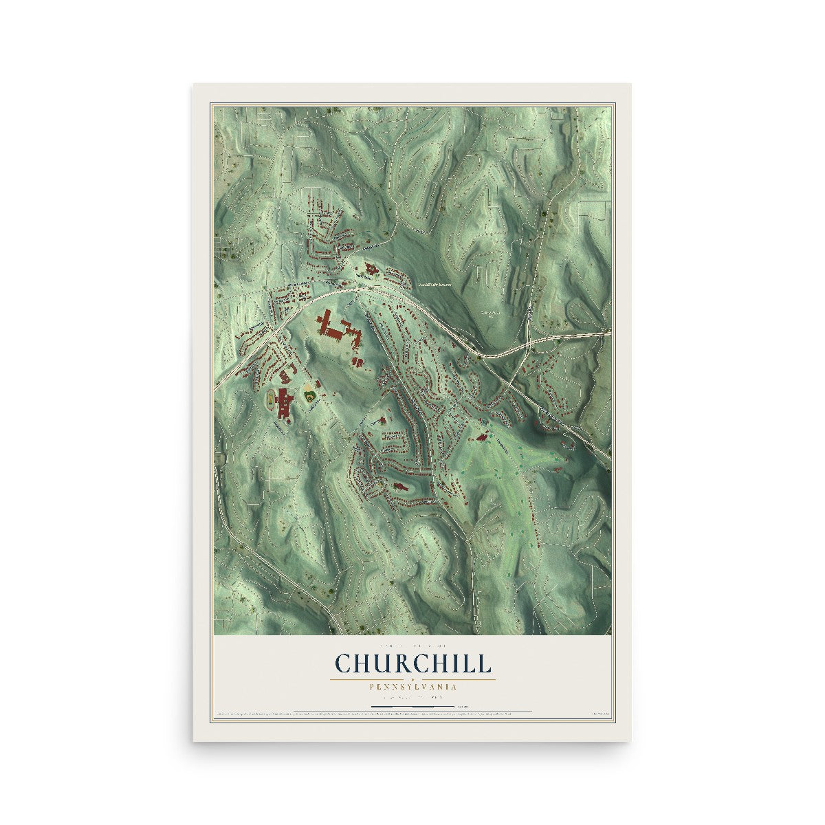 Map of Churchill, Pennsylvania, 12 x 18 inch unframed archival matte print
