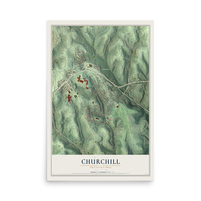 Map of Churchill, Pennsylvania, 12 x 18 inch unframed archival matte print