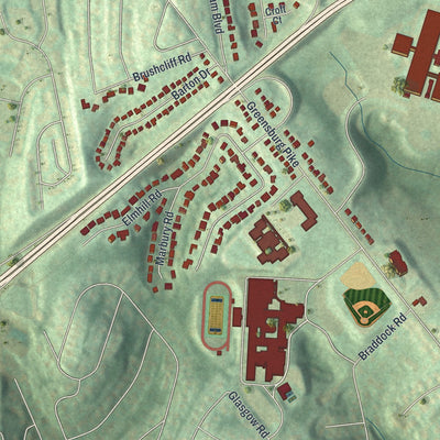 Second close-up of the map of Churchill, Pennsylvania print showing more streets and buildings