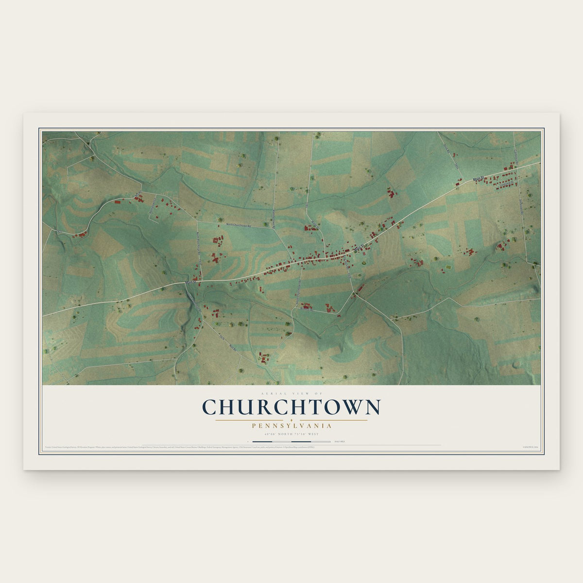 Churchtown, Pennsylvania map print, the full design