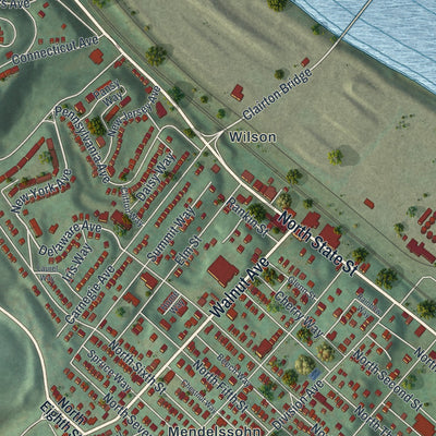 Second close-up of the map of Clairton, Pennsylvania print showing more streets and buildings