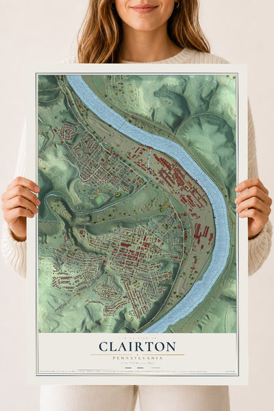 Map of Clairton, Pennsylvania, 18 x 24 inch unframed archival matte print