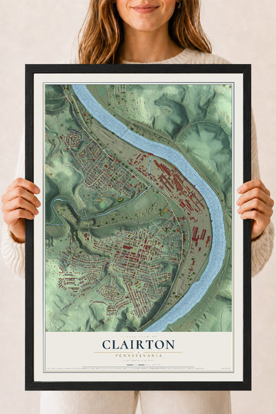 Map of Clairton, Pennsylvania, 18 x 24 inch print in a black wood frame