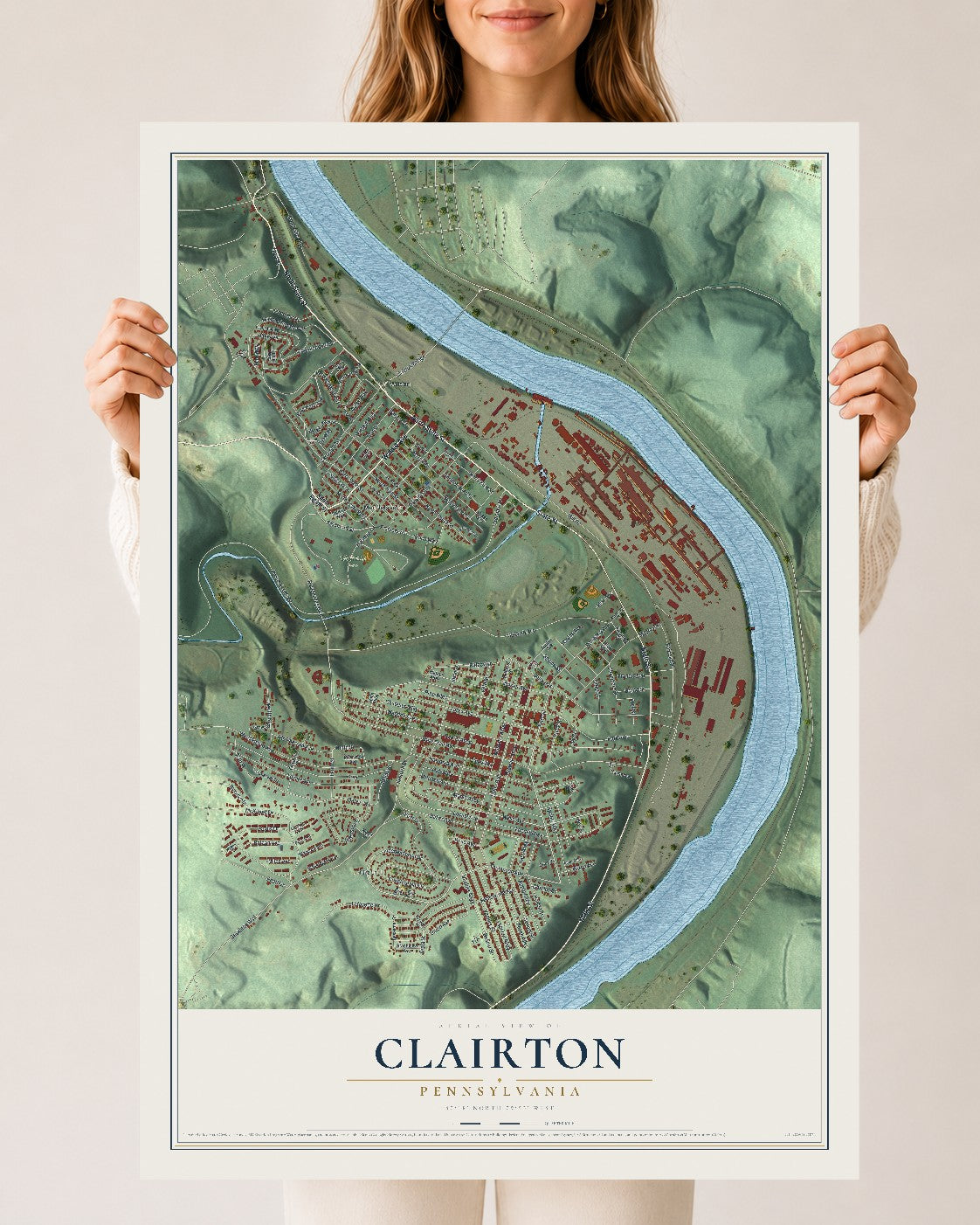 Map of Clairton, Pennsylvania, 24 x 36 inch unframed archival matte print