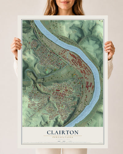 Map of Clairton, Pennsylvania, 24 x 36 inch unframed archival matte print