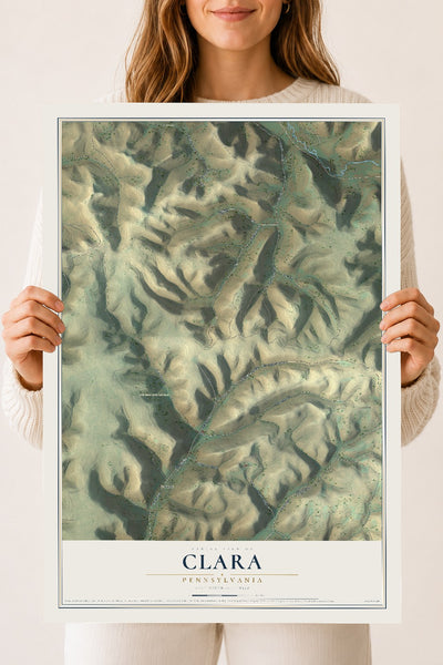 Map of Clara, Pennsylvania, 18 x 24 inch unframed archival matte print