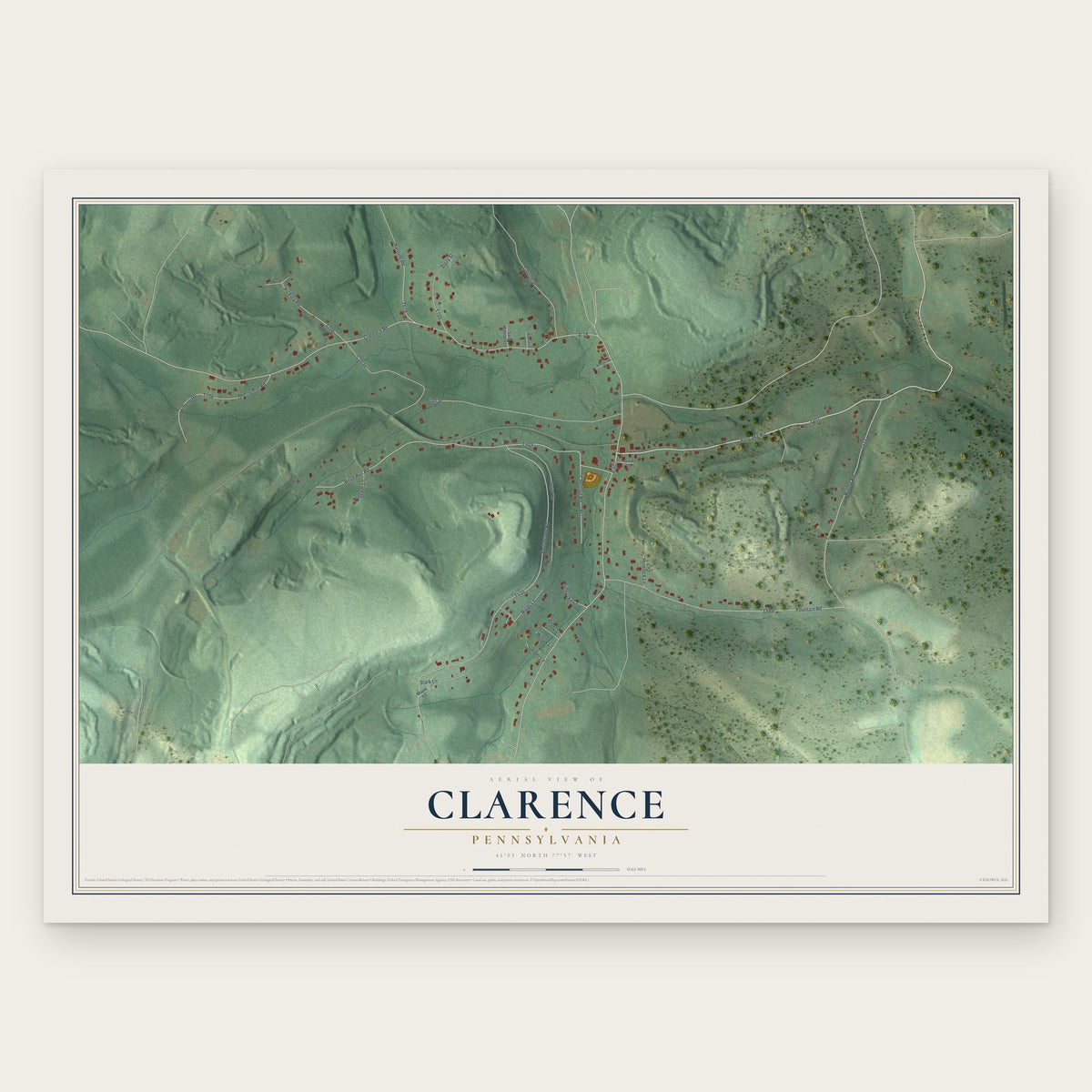 Clarence, Pennsylvania map print, the full design