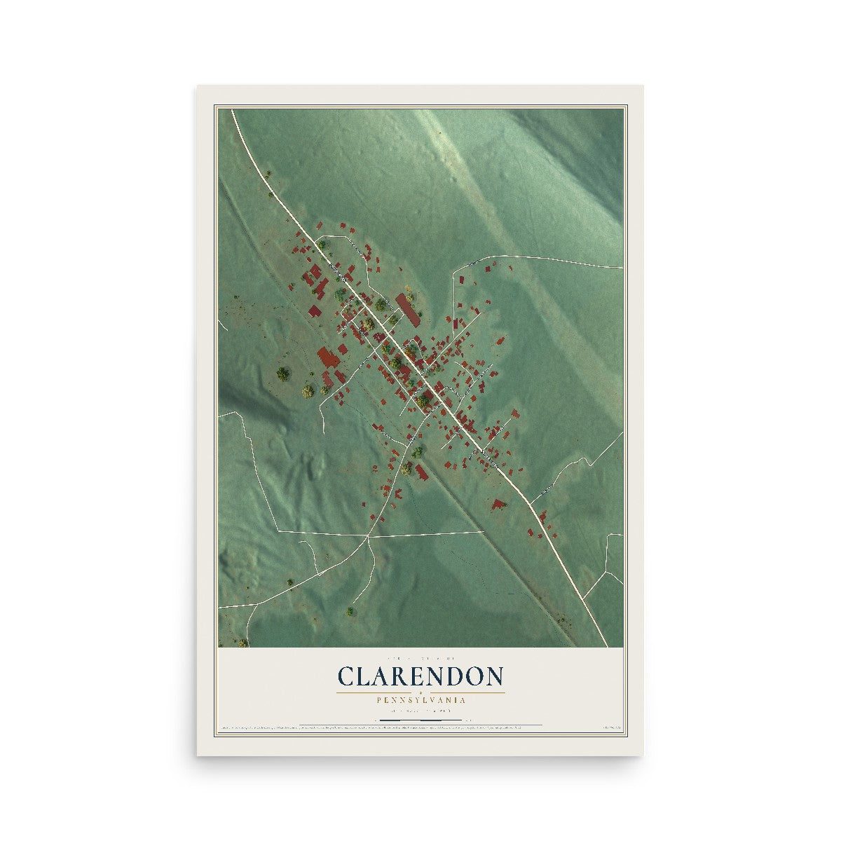 Map of Clarendon, Pennsylvania, 12 x 18 inch unframed archival matte print