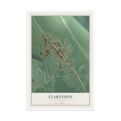 Map of Clarendon, Pennsylvania, 12 x 18 inch print in a white wood frame