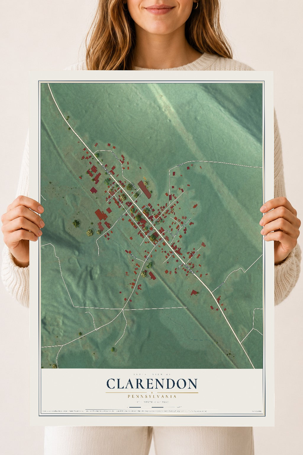 Map of Clarendon, Pennsylvania, 18 x 24 inch unframed archival matte print