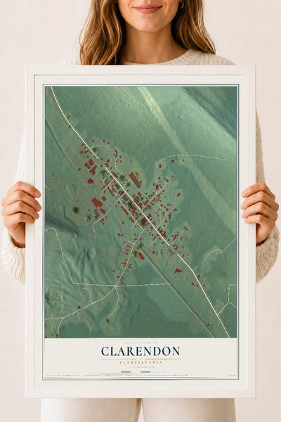 Map of Clarendon, Pennsylvania, 18 x 24 inch print in a white wood frame