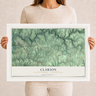 Map of Clarion, Clarion County, Pennsylvania, 12 x 18 inch print in a white wood frame