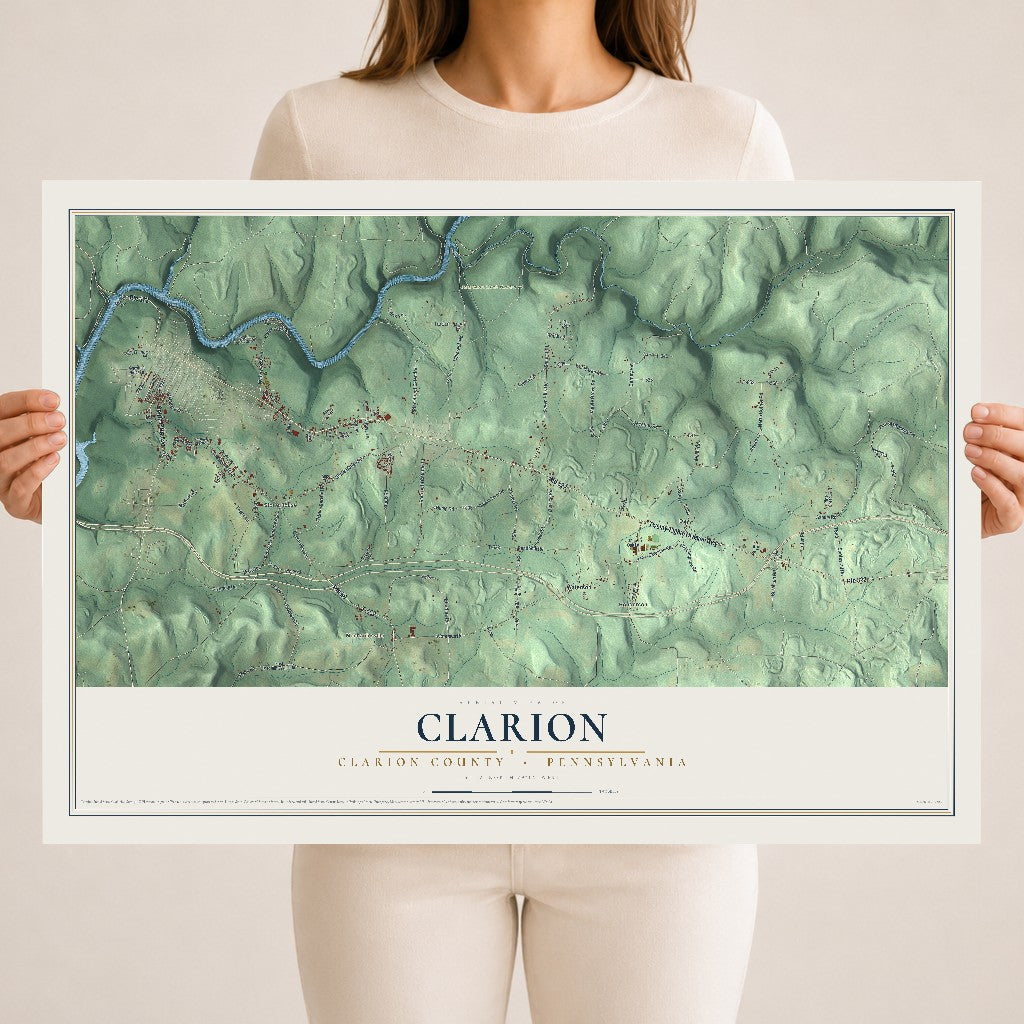 Map of Clarion, Clarion County, Pennsylvania, 18 x 24 inch unframed archival matte print