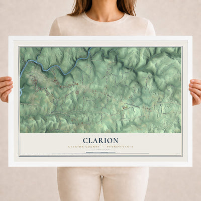 Map of Clarion, Clarion County, Pennsylvania, 18 x 24 inch print in a white wood frame