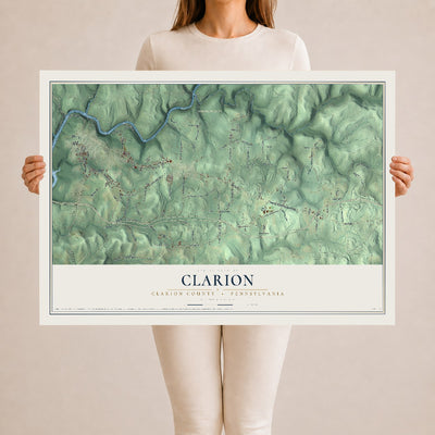 Map of Clarion, Clarion County, Pennsylvania, 24 x 36 inch unframed archival matte print