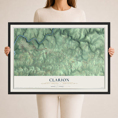 Map of Clarion, Clarion County, Pennsylvania, 24 x 36 inch print in a black wood frame