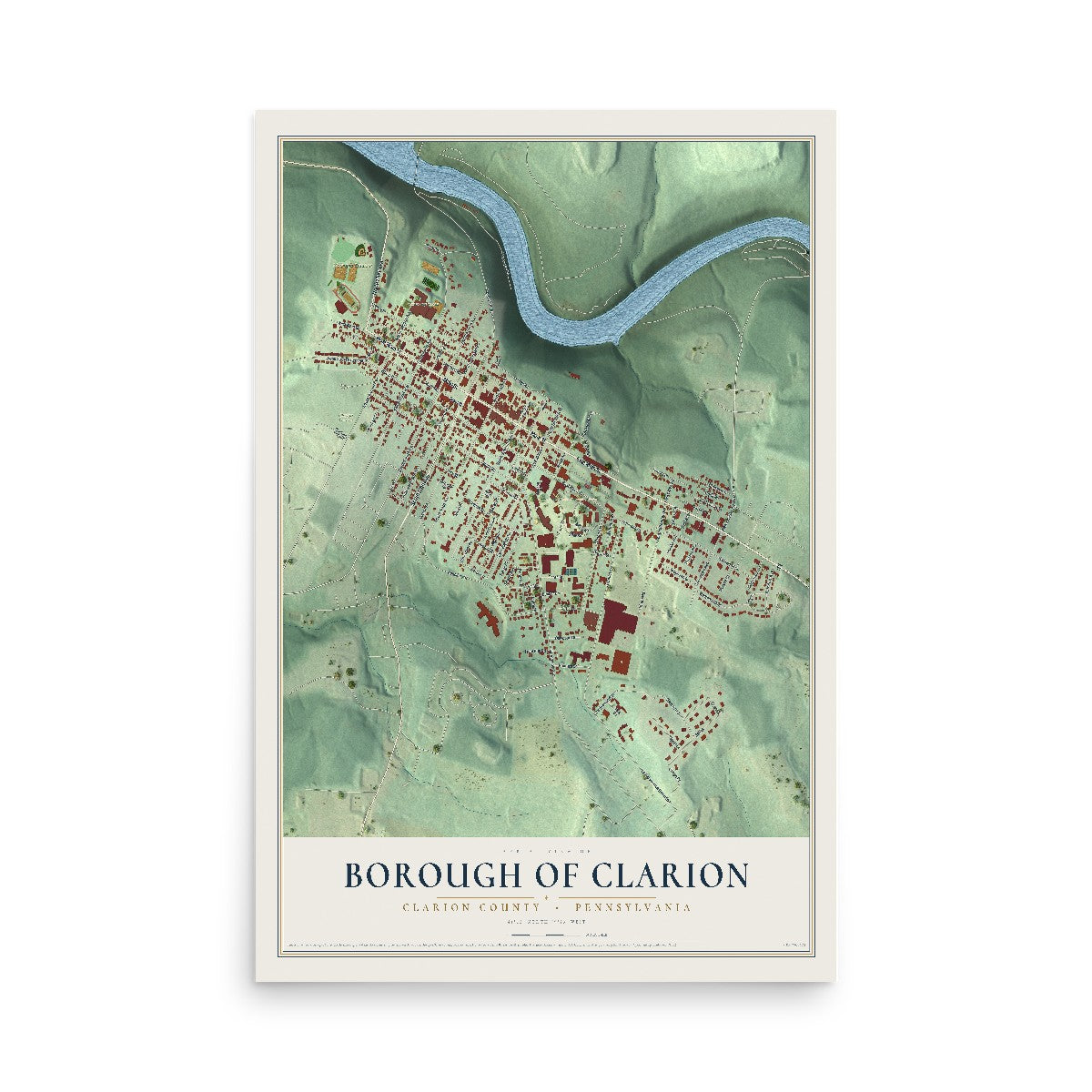 Map of the Borough of Clarion, Clarion County, Pennsylvania, 12 x 18 inch unframed archival matte print