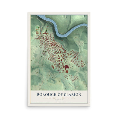 Map of the Borough of Clarion, Clarion County, Pennsylvania, 12 x 18 inch unframed archival matte print