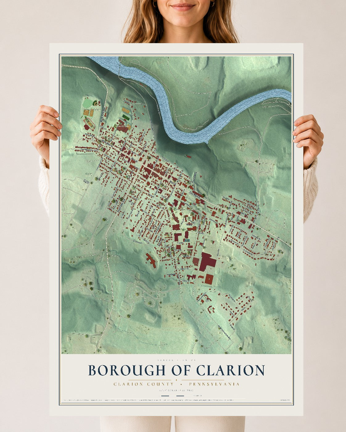Map of the Borough of Clarion, Clarion County, Pennsylvania, 24 x 36 inch unframed archival matte print