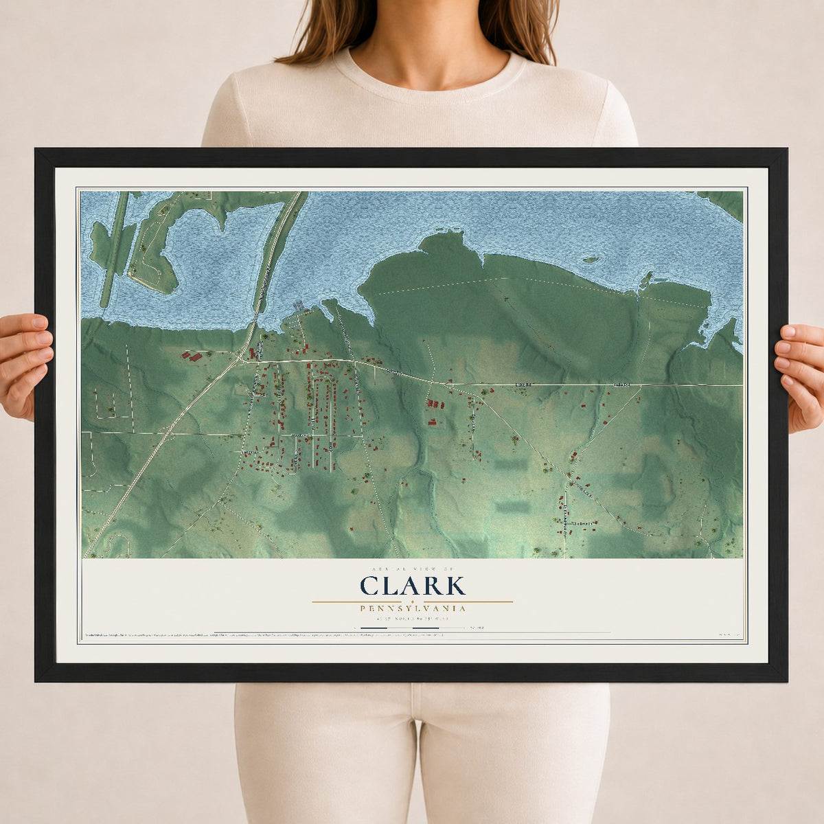 Map of Clark, Pennsylvania, 18 x 24 inch print in a black wood frame