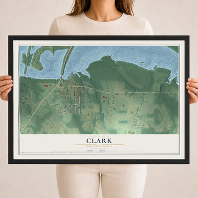 Map of Clark, Pennsylvania, 18 x 24 inch print in a black wood frame
