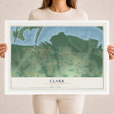 Map of Clark, Pennsylvania, 18 x 24 inch print in a white wood frame