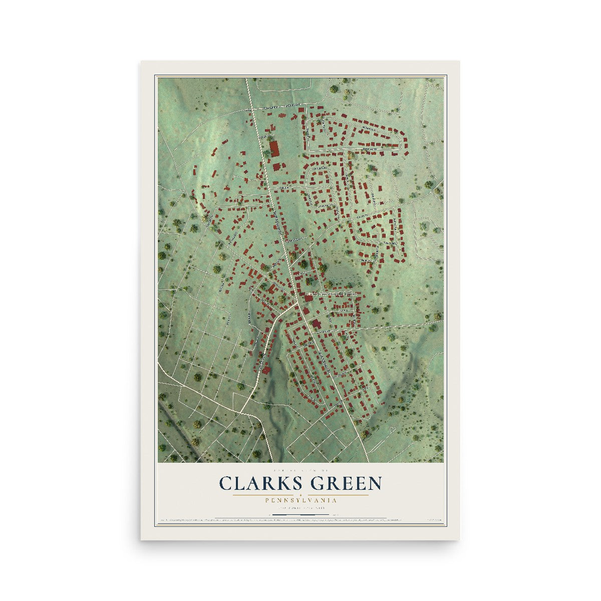 Map of Clarks Green, Pennsylvania, 12 x 18 inch unframed archival matte print