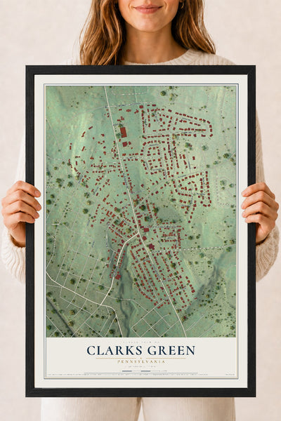 Map of Clarks Green, Pennsylvania, 18 x 24 inch print in a black wood frame
