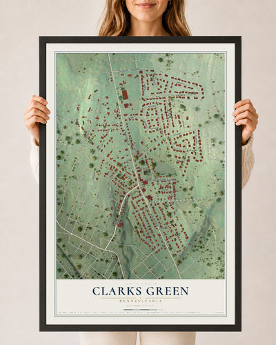Map of Clarks Green, Pennsylvania, 24 x 36 inch print in a black wood frame