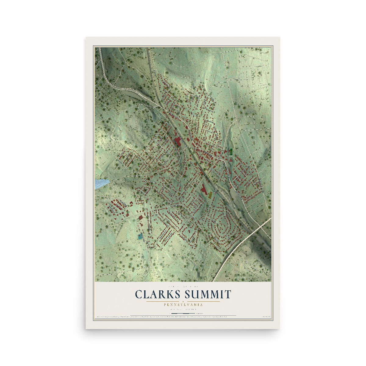 Map of Clarks Summit, Pennsylvania, 12 x 18 inch unframed archival matte print