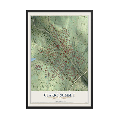 Map of Clarks Summit, Pennsylvania, 12 x 18 inch print in a black wood frame