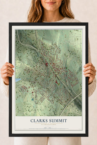 Map of Clarks Summit, Pennsylvania, 18 x 24 inch print in a black wood frame