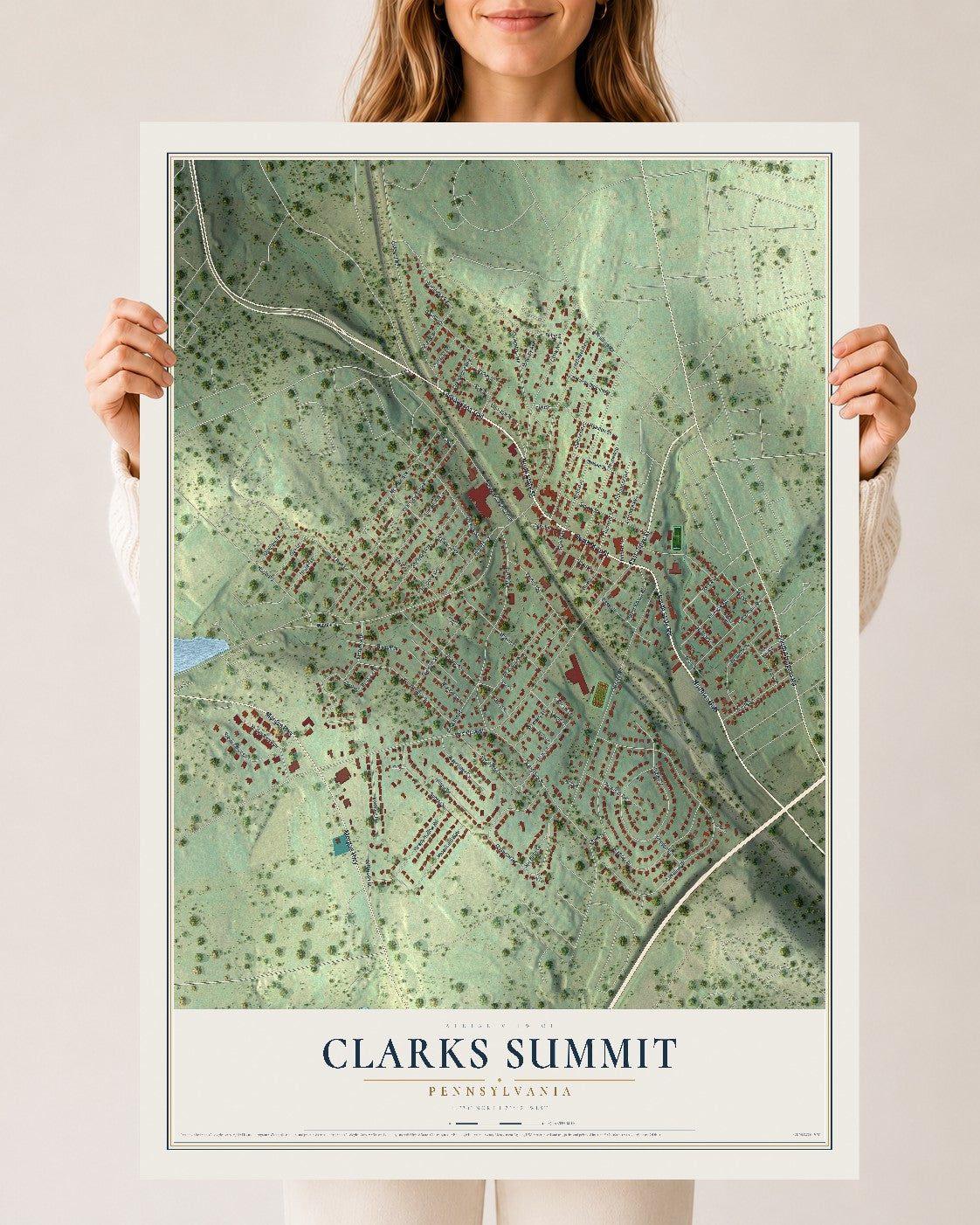 Map of Clarks Summit, Pennsylvania, 24 x 36 inch unframed archival matte print