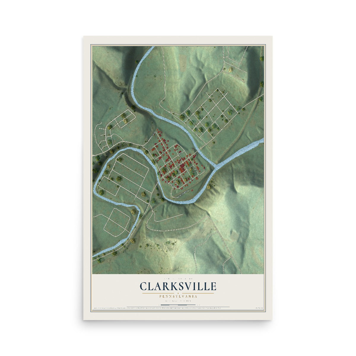 Map of Clarksville, Pennsylvania, 12 x 18 inch unframed archival matte print
