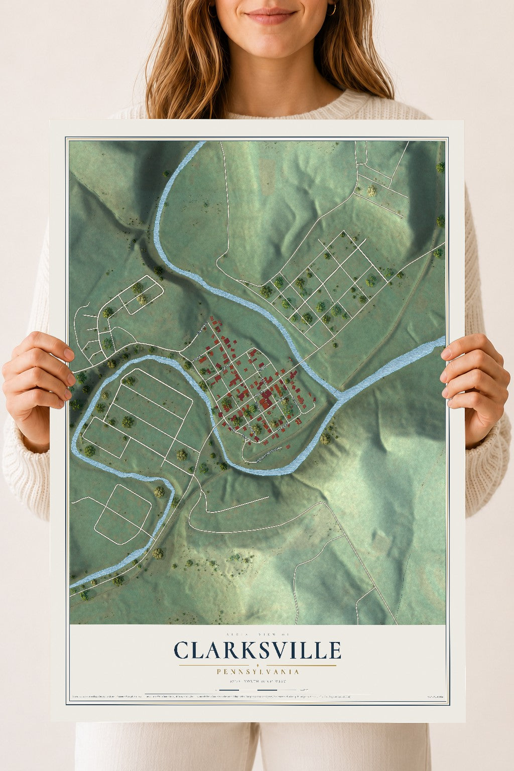Map of Clarksville, Pennsylvania, 18 x 24 inch unframed archival matte print