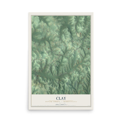 Map of Clay, Butler County, Pennsylvania, 12 x 18 inch unframed archival matte print